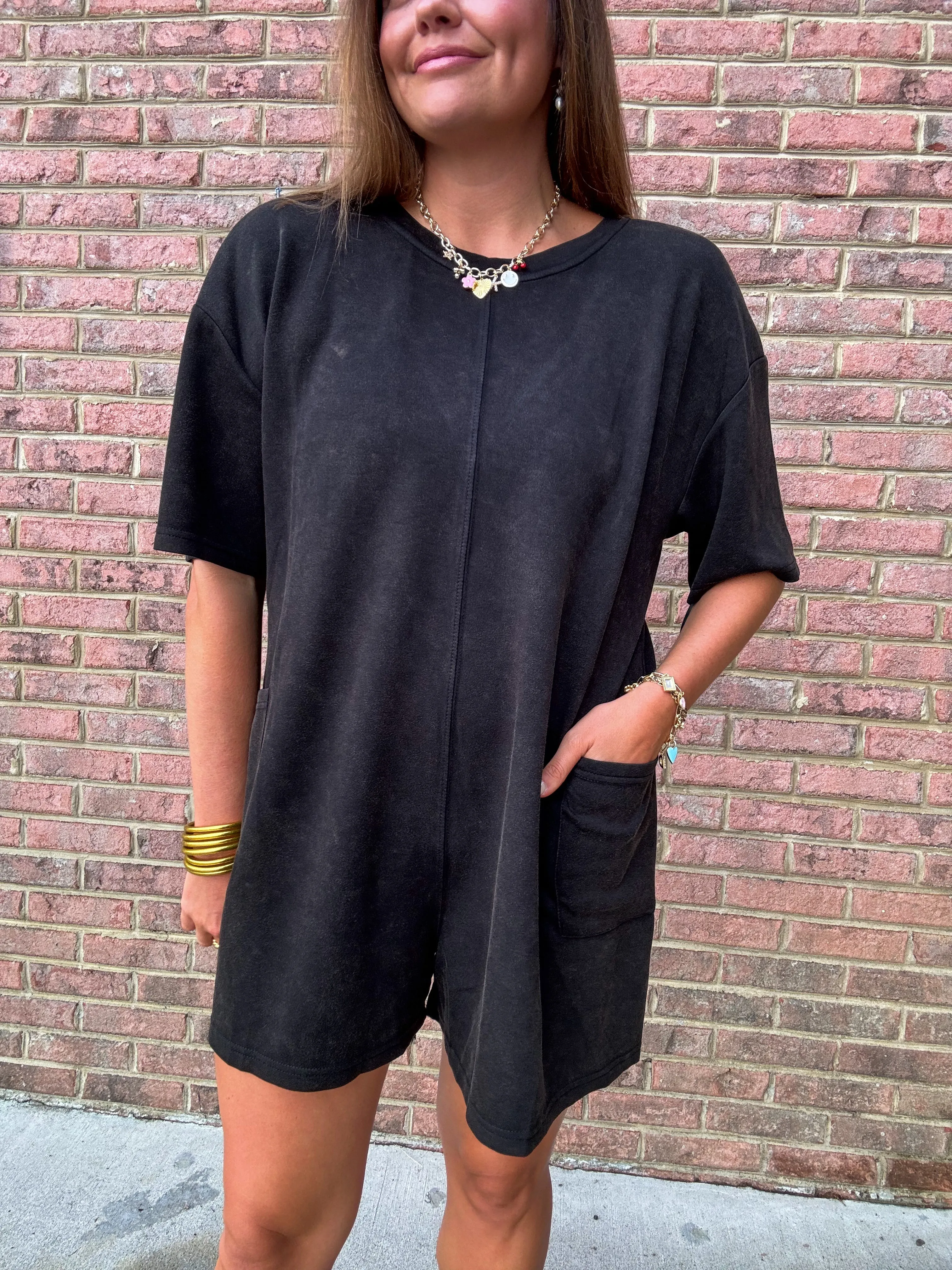       MINERAL WASH ROMPER - BLACK    