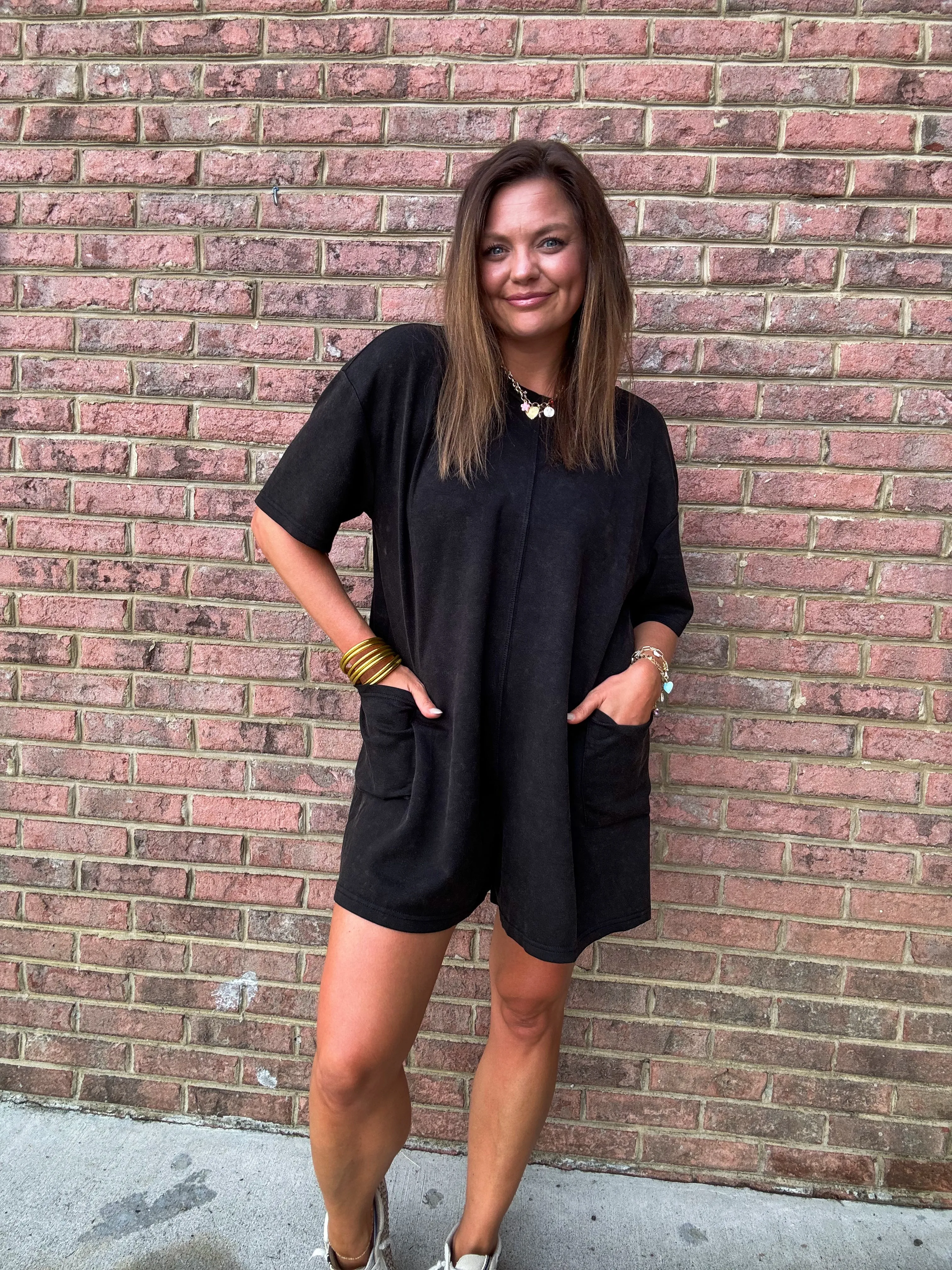       MINERAL WASH ROMPER - BLACK    