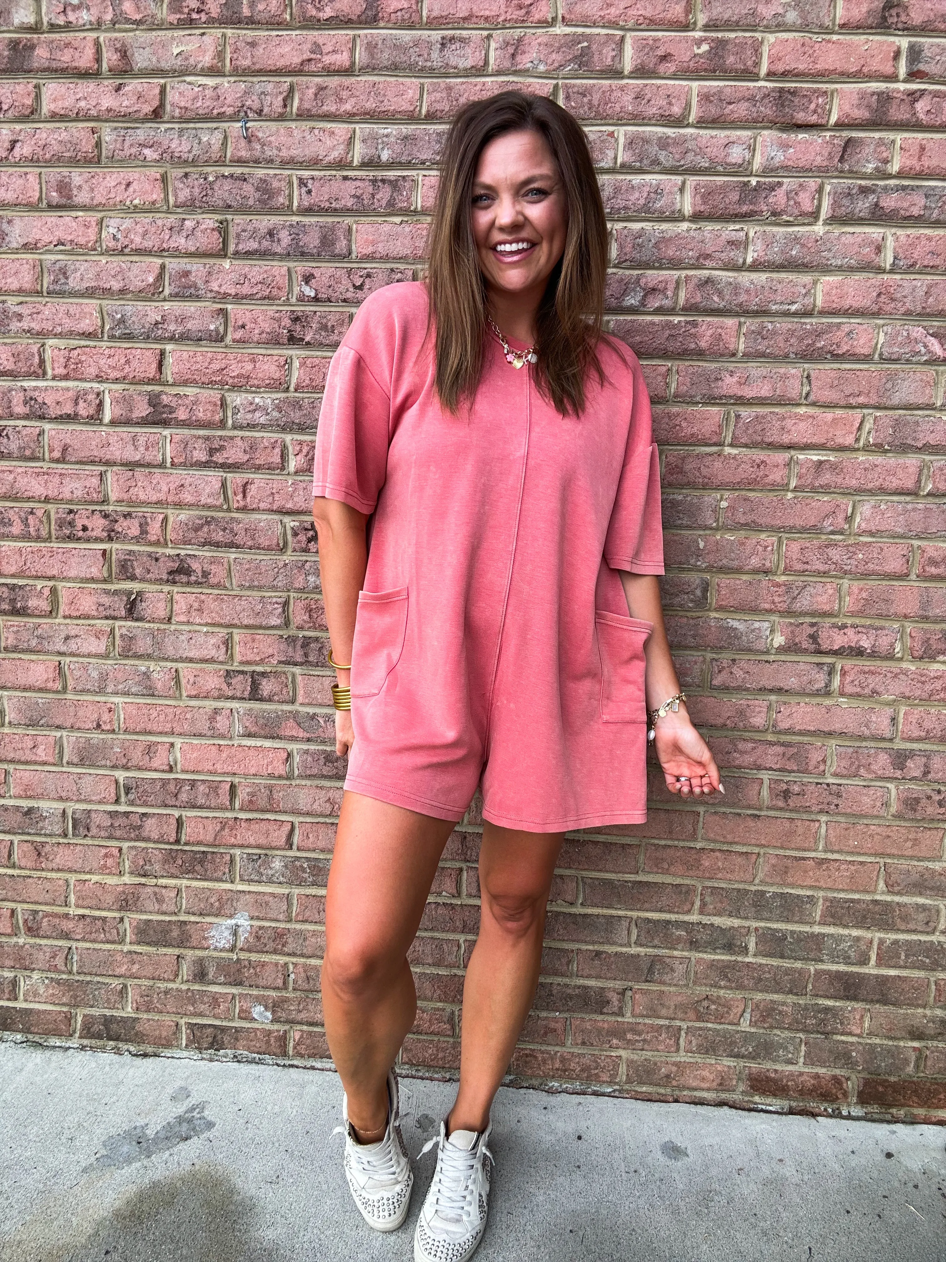       MINERAL WASH ROMPER - PINK    