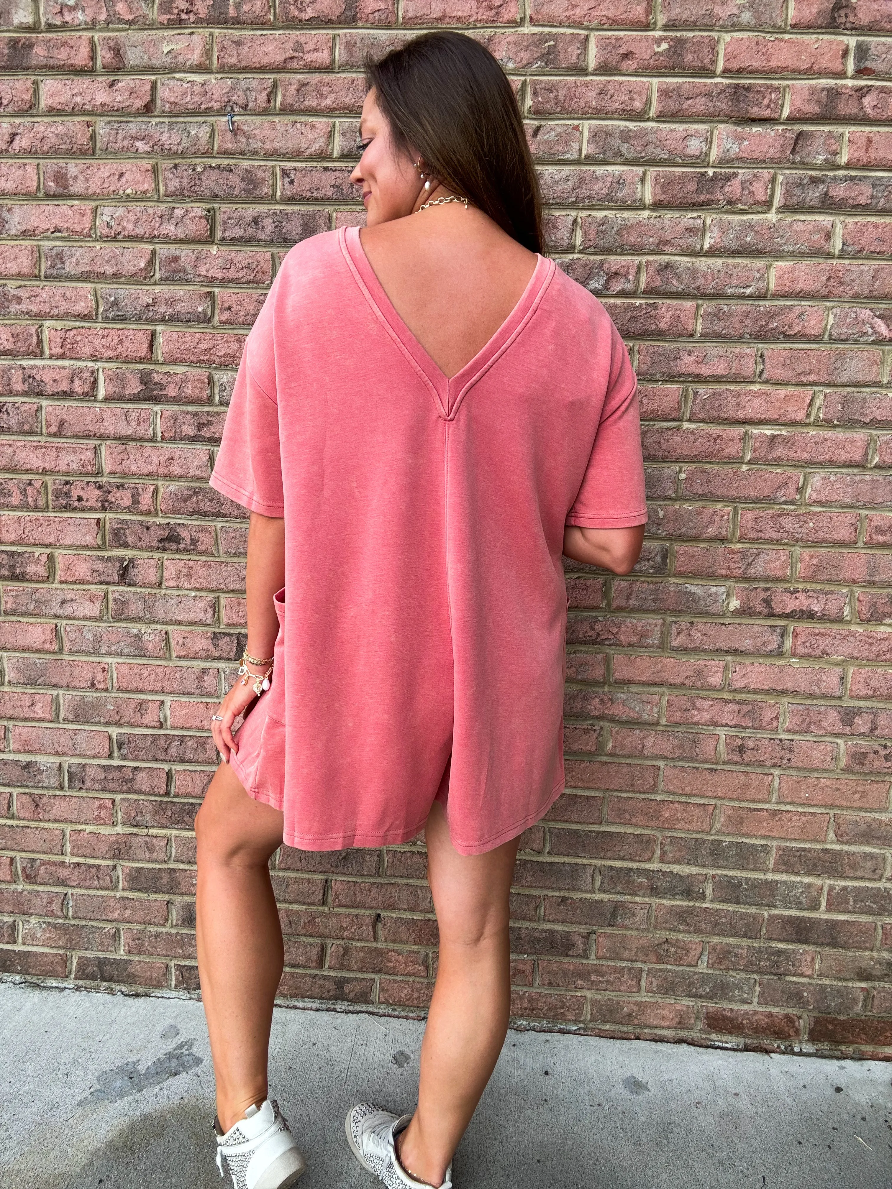       MINERAL WASH ROMPER - PINK    