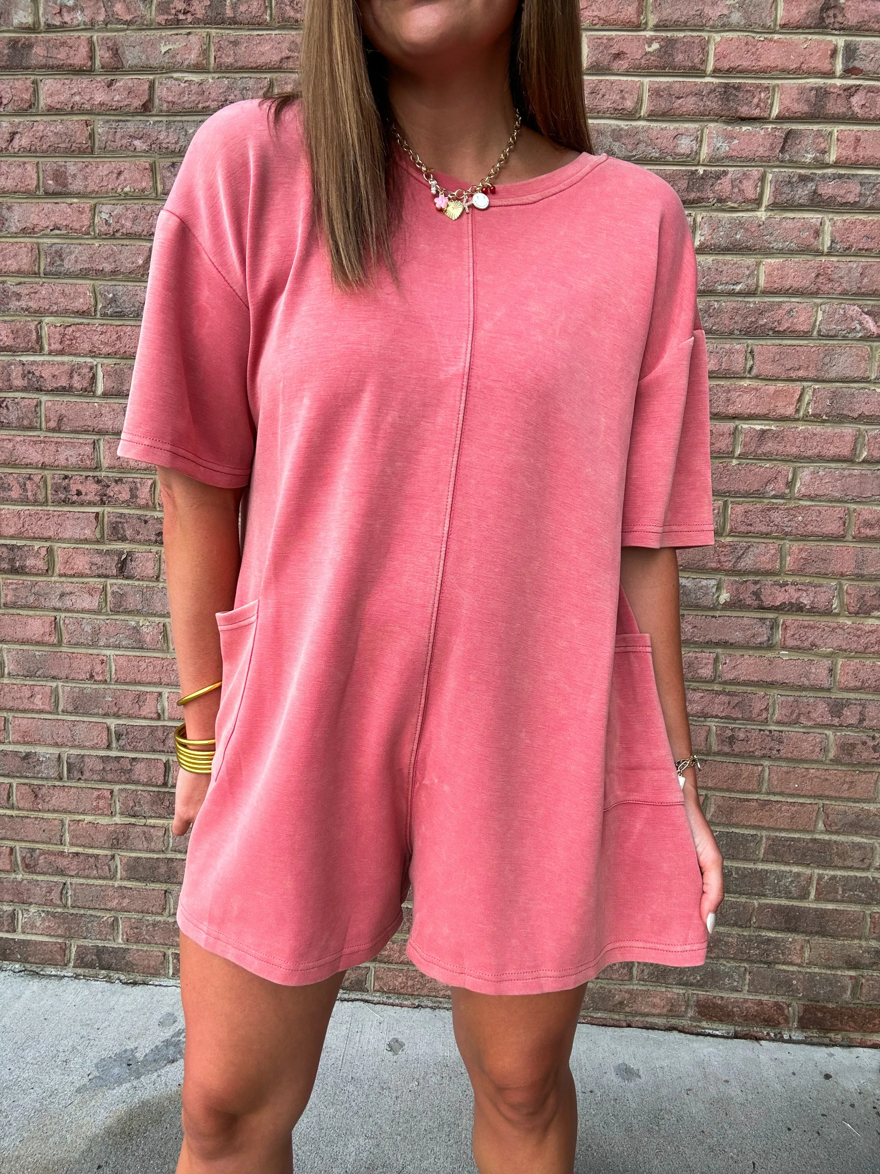       MINERAL WASH ROMPER - PINK    