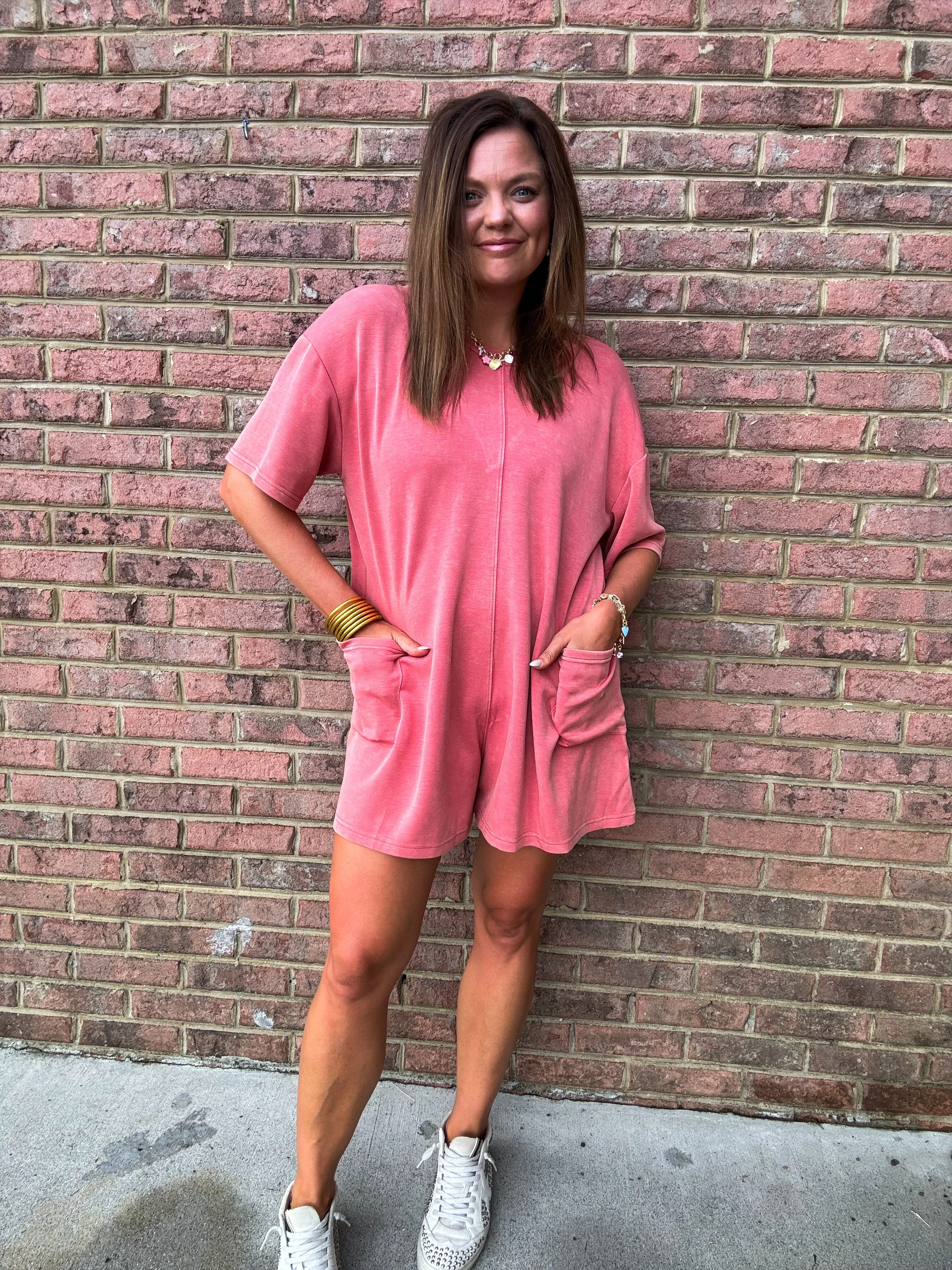       MINERAL WASH ROMPER - PINK    