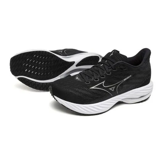 Mizuno Women's Wave Rider 28 Running Shoe in Black Harbor Mist