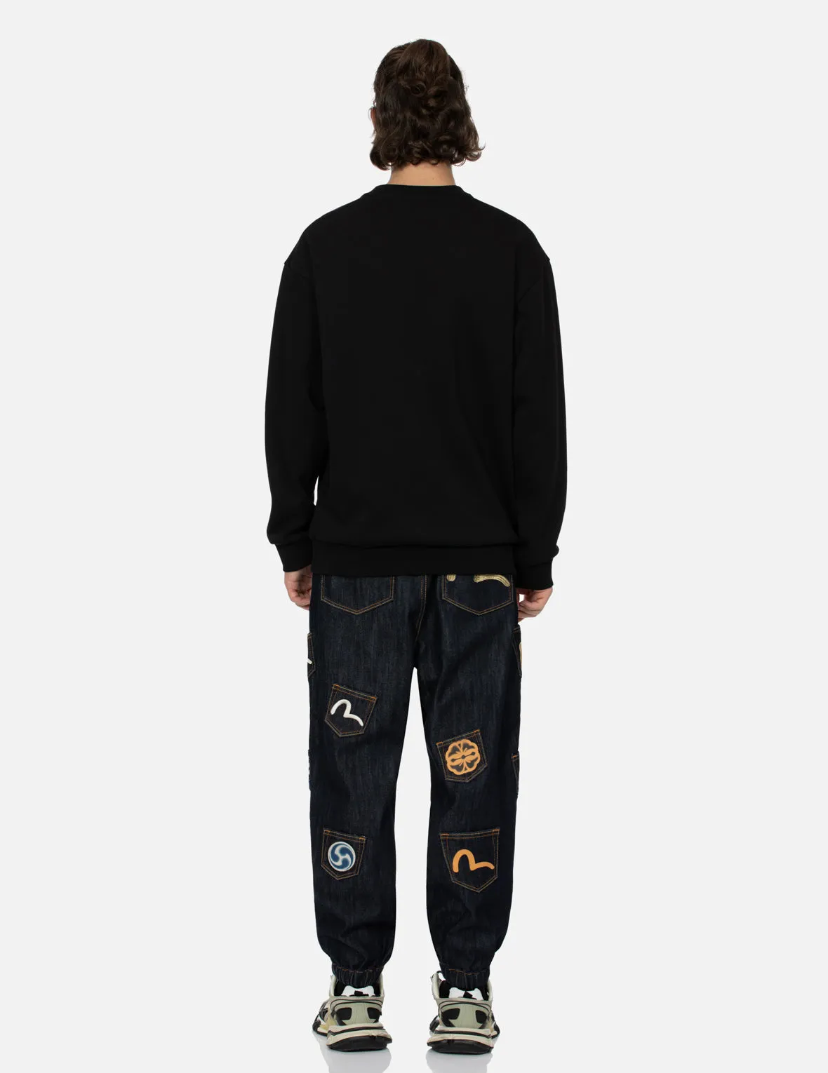 Multi Pocket with Seagull Embroidery Relax Fit Denim Joggers