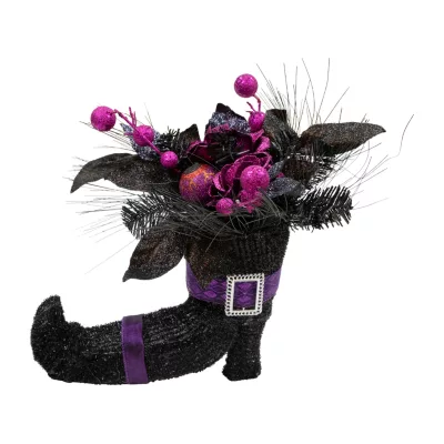 Northlight 12in Black Witch'S Boot With Purple Roses Halloween Tabletop Decor