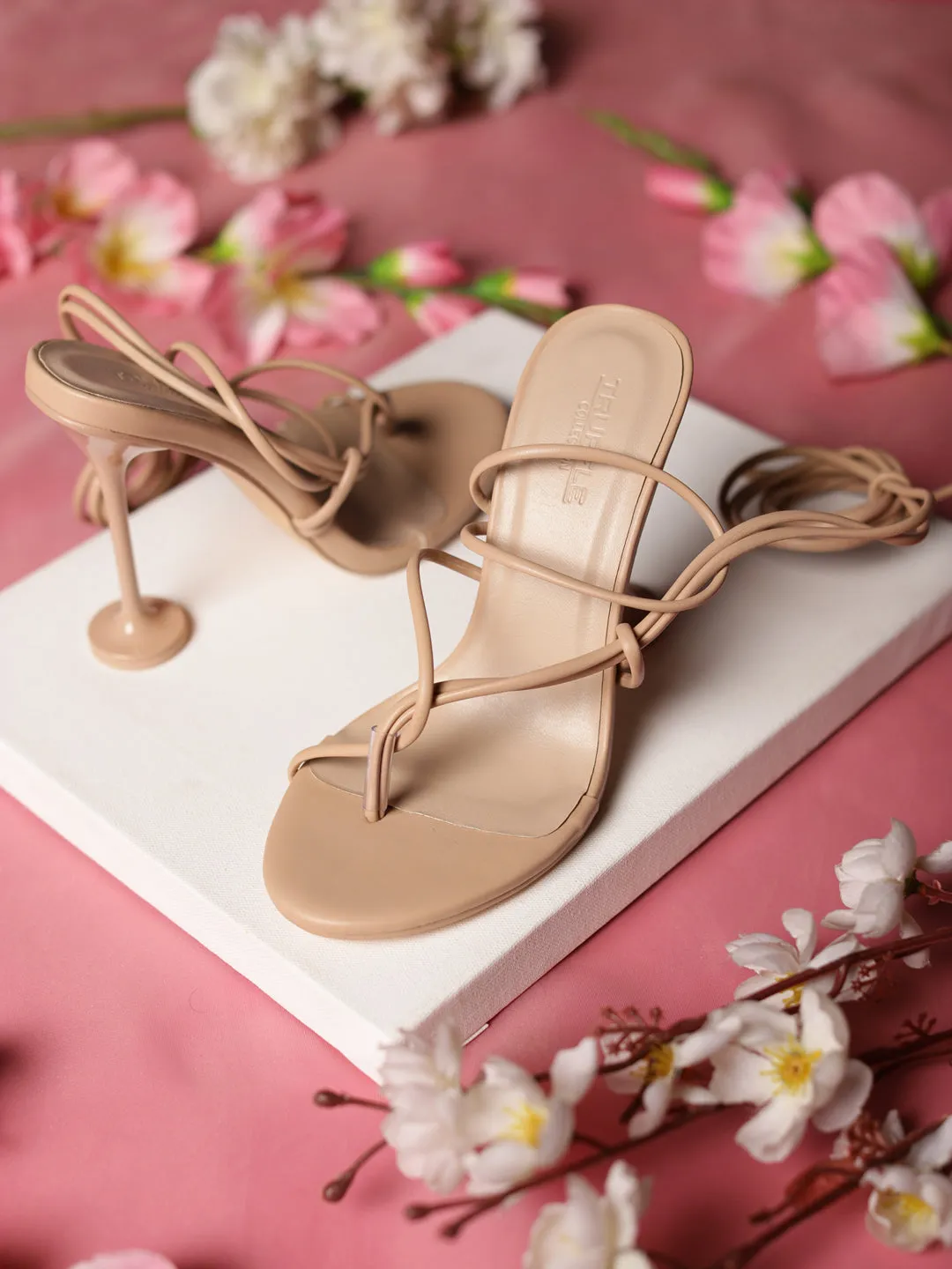 Nude PU Lace-Up Stiletto Sandals (TC-TB4-NUD)