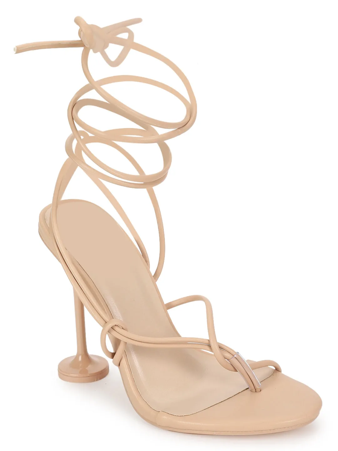 Nude PU Lace-Up Stiletto Sandals (TC-TB4-NUD)