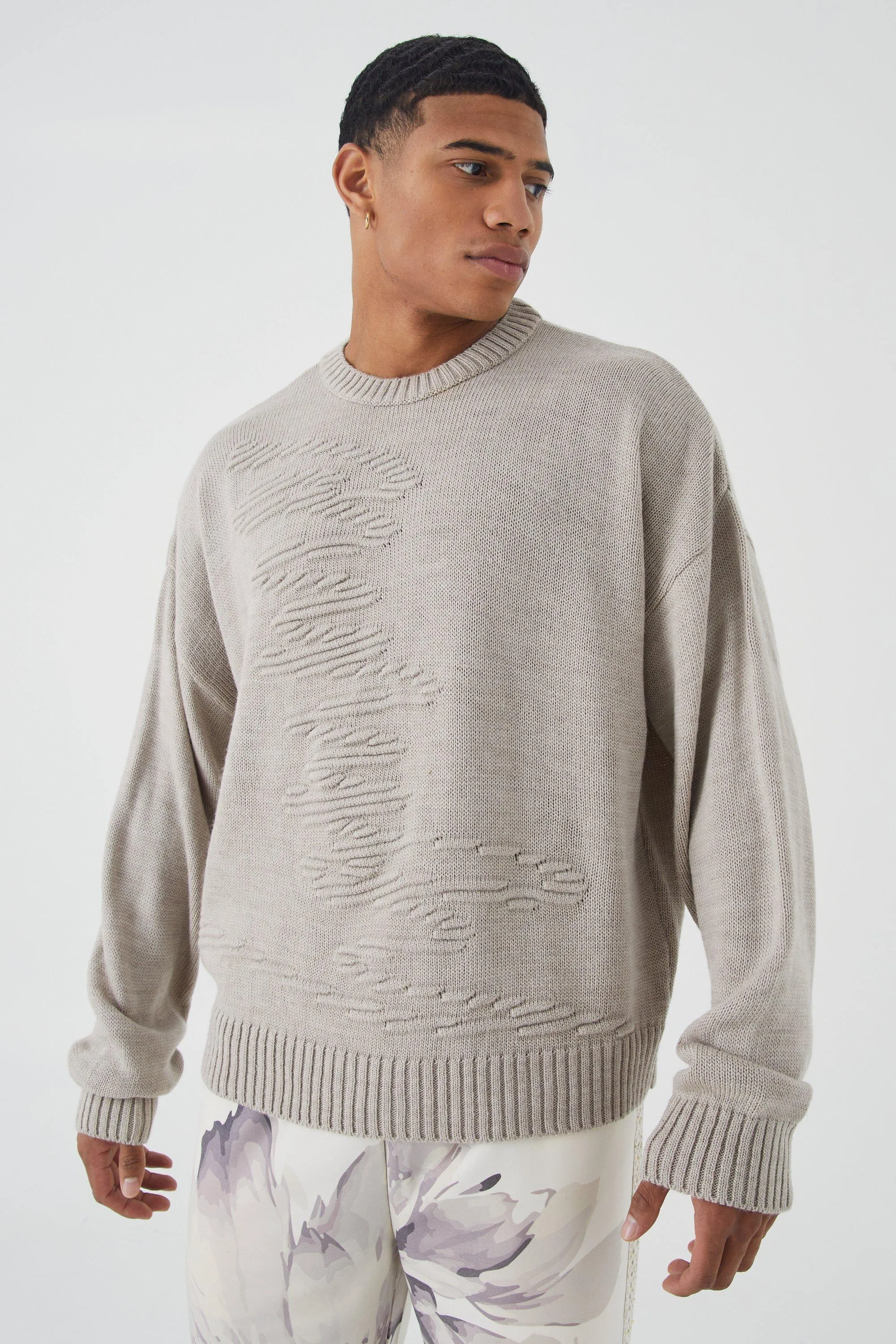 Oversized 3d Graphic Detail Knitted Jumper | boohooMAN UK