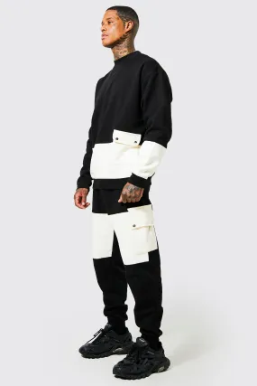 Oversized Cargo Spliced Sweatshirt Tracksuit