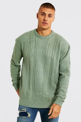 Oversized Crew Neck Cable Jumper | boohooMAN UK