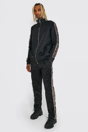 Oversized Leopard Zip Funnel Tricot Tracksuit | boohooMAN UK