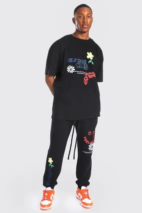 Oversized Slogan Graphic T-Shirt Tracksuit