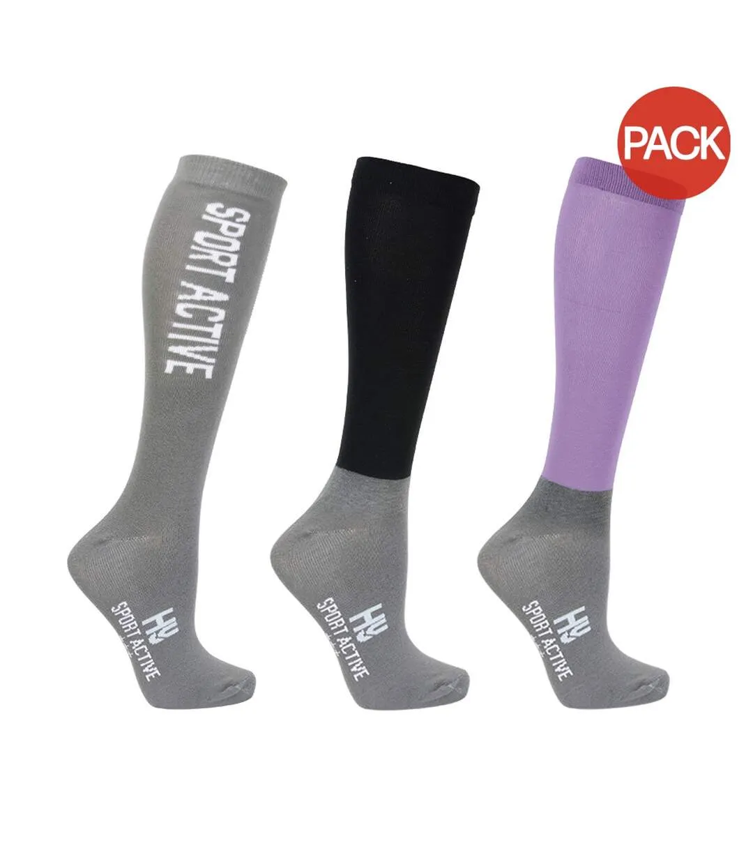 Pack of 3  Unisex adult riding boot socks  blooming lilac/pencil point grey/black Hy Sport Active