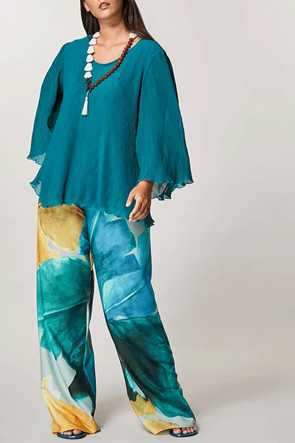 Persona (by Marina Rinaldi) RENATA BRUSHSTROKE FLORAL PRINT CREPE DE CHINE TROUSERS