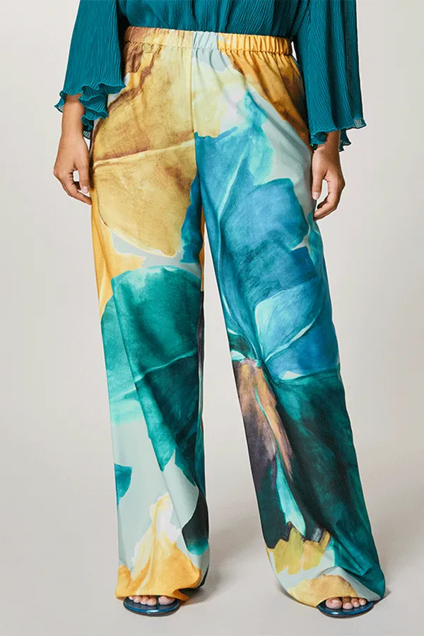 Persona (by Marina Rinaldi) RENATA BRUSHSTROKE FLORAL PRINT CREPE DE CHINE TROUSERS