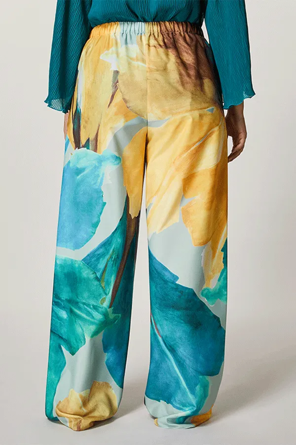 Persona (by Marina Rinaldi) RENATA BRUSHSTROKE FLORAL PRINT CREPE DE CHINE TROUSERS