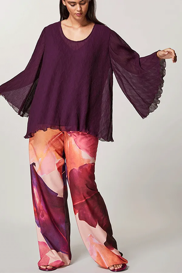 Persona (by Marina Rinaldi) RENATA BRUSHSTROKE FLORAL PRINT CREPE DE CHINE TROUSERS