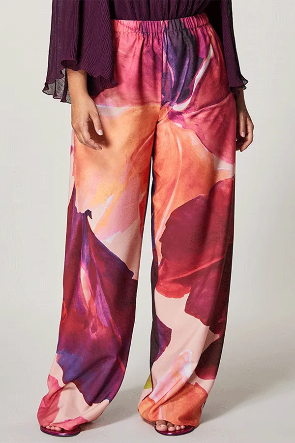 Persona (by Marina Rinaldi) RENATA BRUSHSTROKE FLORAL PRINT CREPE DE CHINE TROUSERS