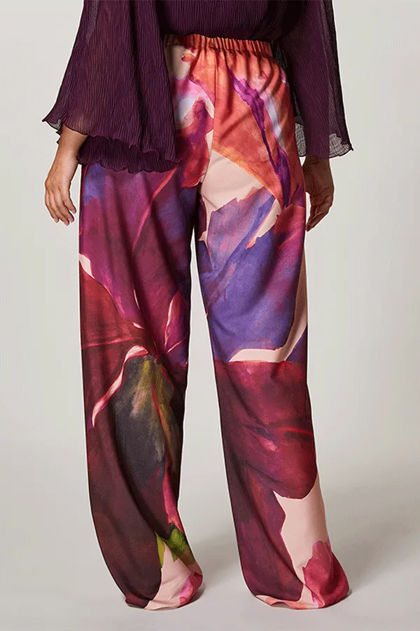 Persona (by Marina Rinaldi) RENATA BRUSHSTROKE FLORAL PRINT CREPE DE CHINE TROUSERS