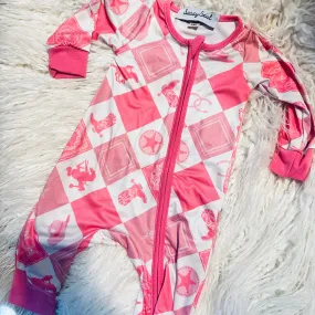 Pink Plaid Western Girl Romper