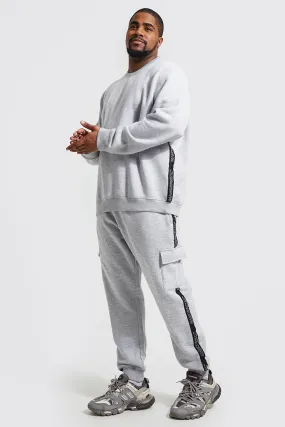 Plus Man Official Tape Cargo Tracksuit | boohooMAN UK