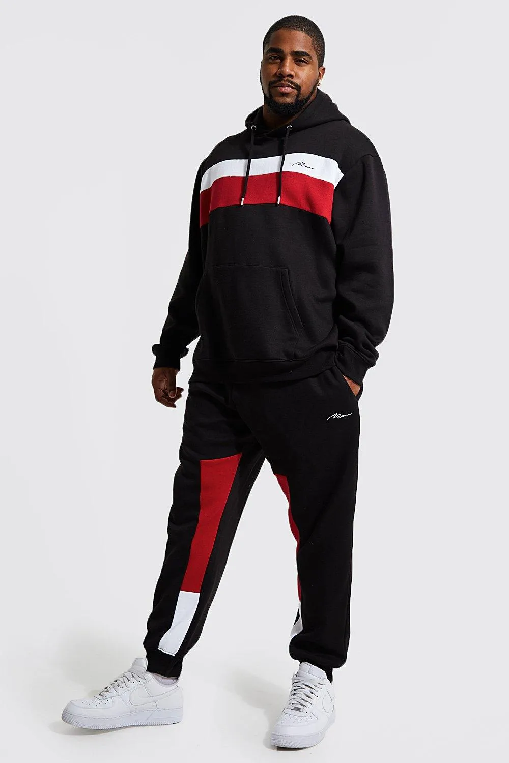 Plus Man Script Colour Block Tracksuit | boohooMAN UK