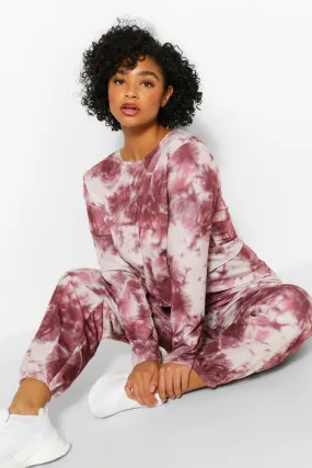 Plus Tie Dye Long Sleeve Crop Tracksuit