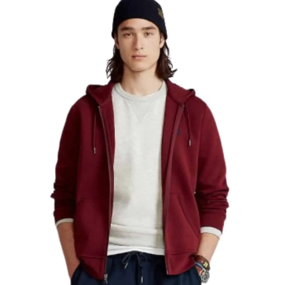 Polo Ralph Lauren Burgundy Red Zipped Hoodie | Menswear Online