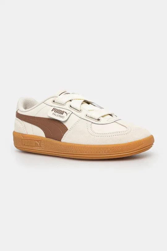 Puma leather sneakers Palermo Wide Lace SD beige color 402109