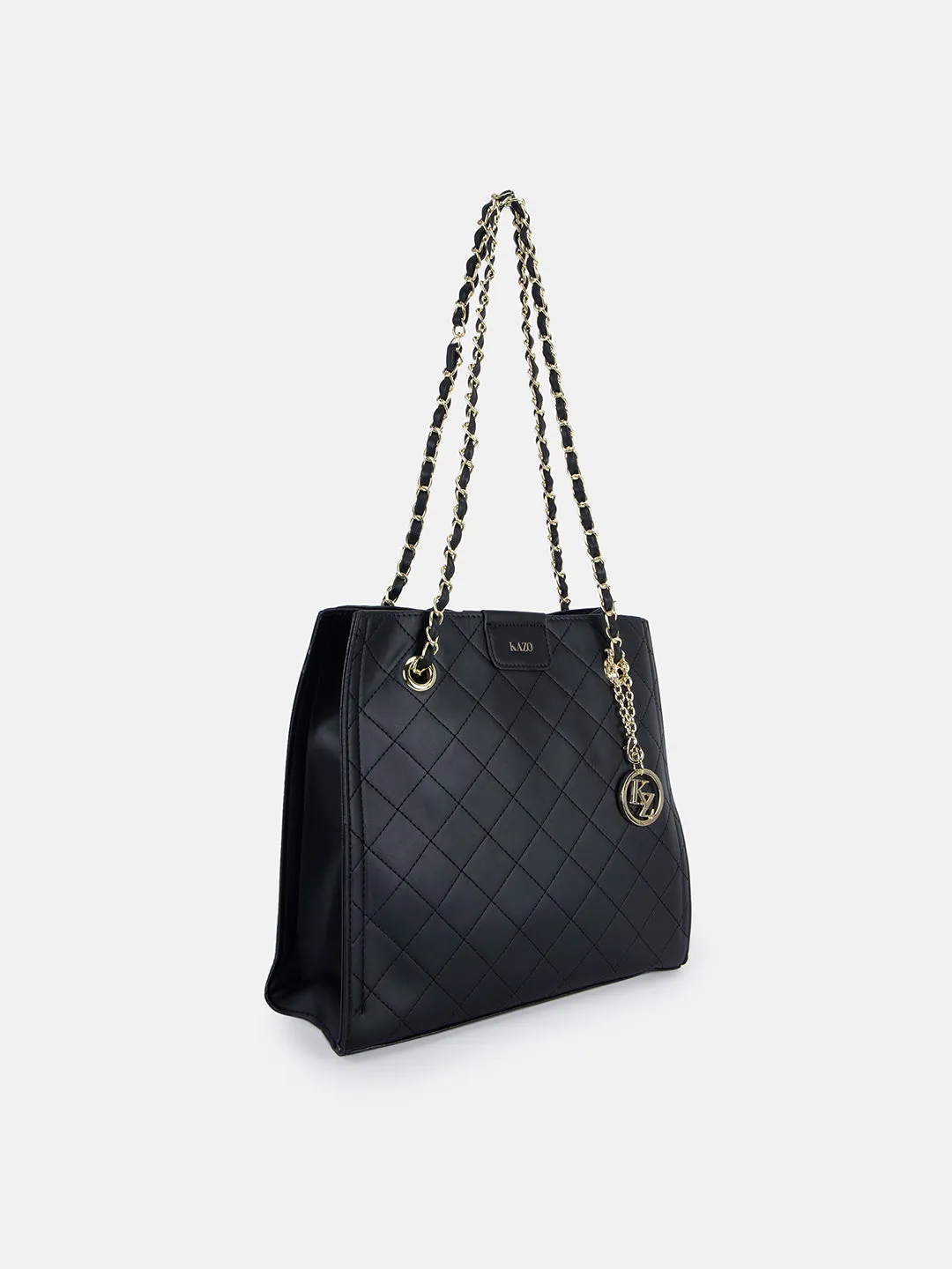 Quilted Handbag With Metal Straps