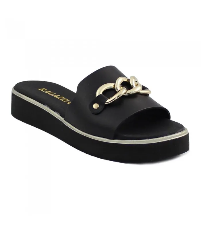 Ragazza Leather Platform Slipper- Black