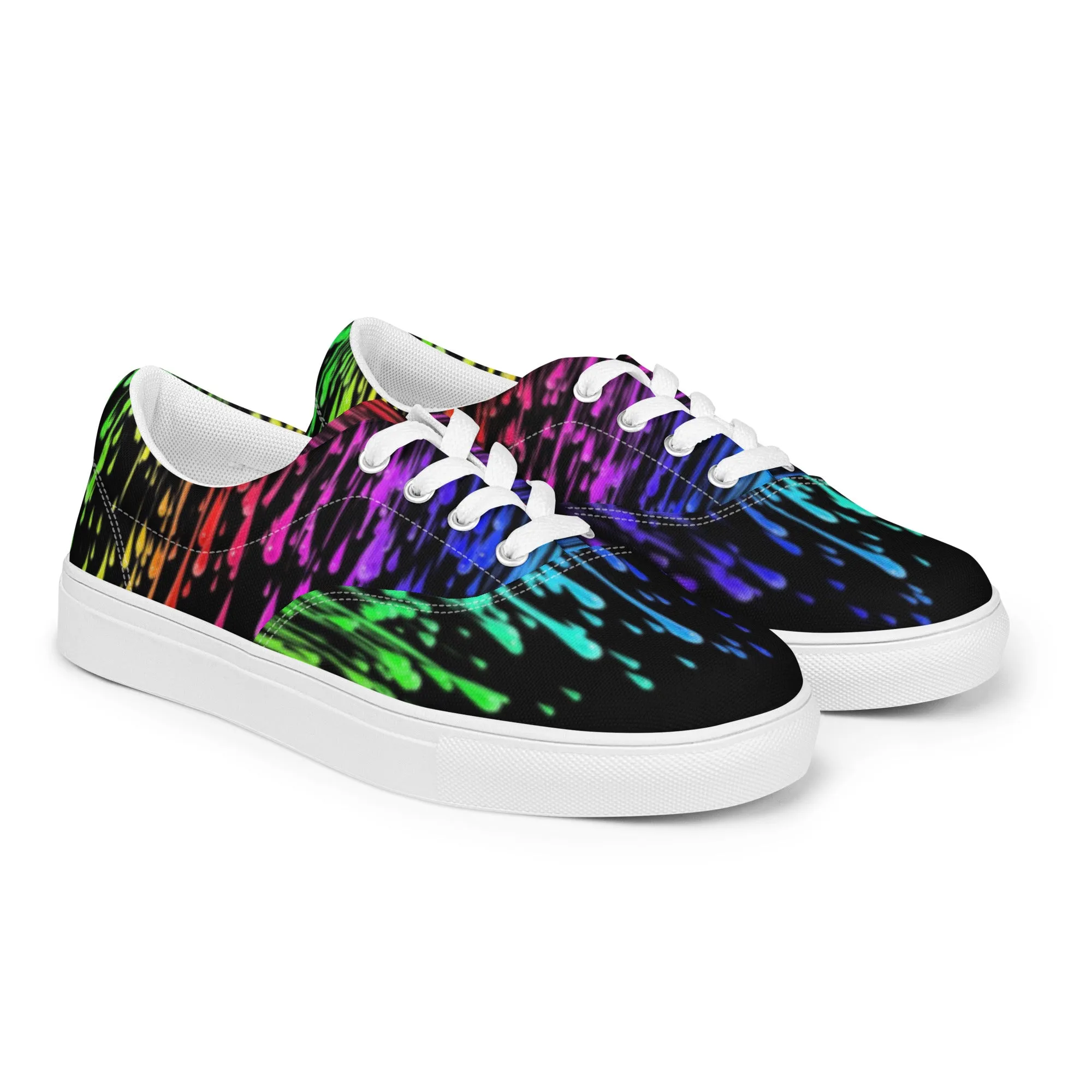 Rainbow Drip Women’s Lace-Up Canvas Shoes