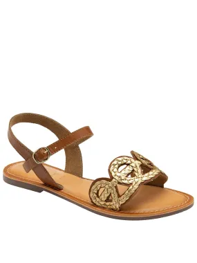 Ravel Lauder Metallic Loop Leather Flat Sandals - Tan & Gold