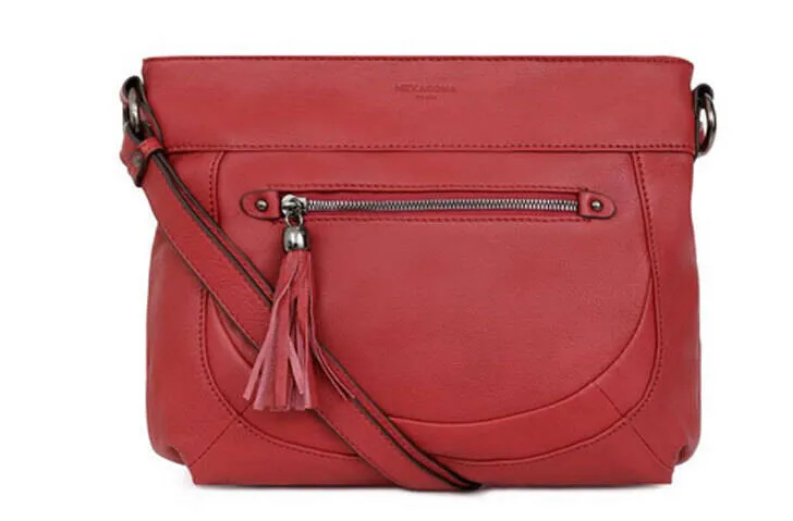 Red cowhide leather bag 414699 worn on the shoulder