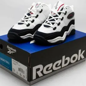 Reebok children vintage 1990's hyper hoop shoe white/navy/black 74-50418 sz 1, 2