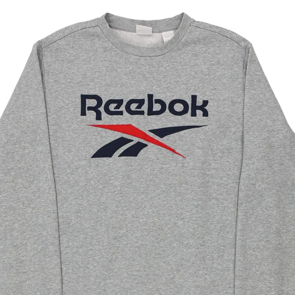 Reebok Spellout Sweatshirt - Large Grey Cotton