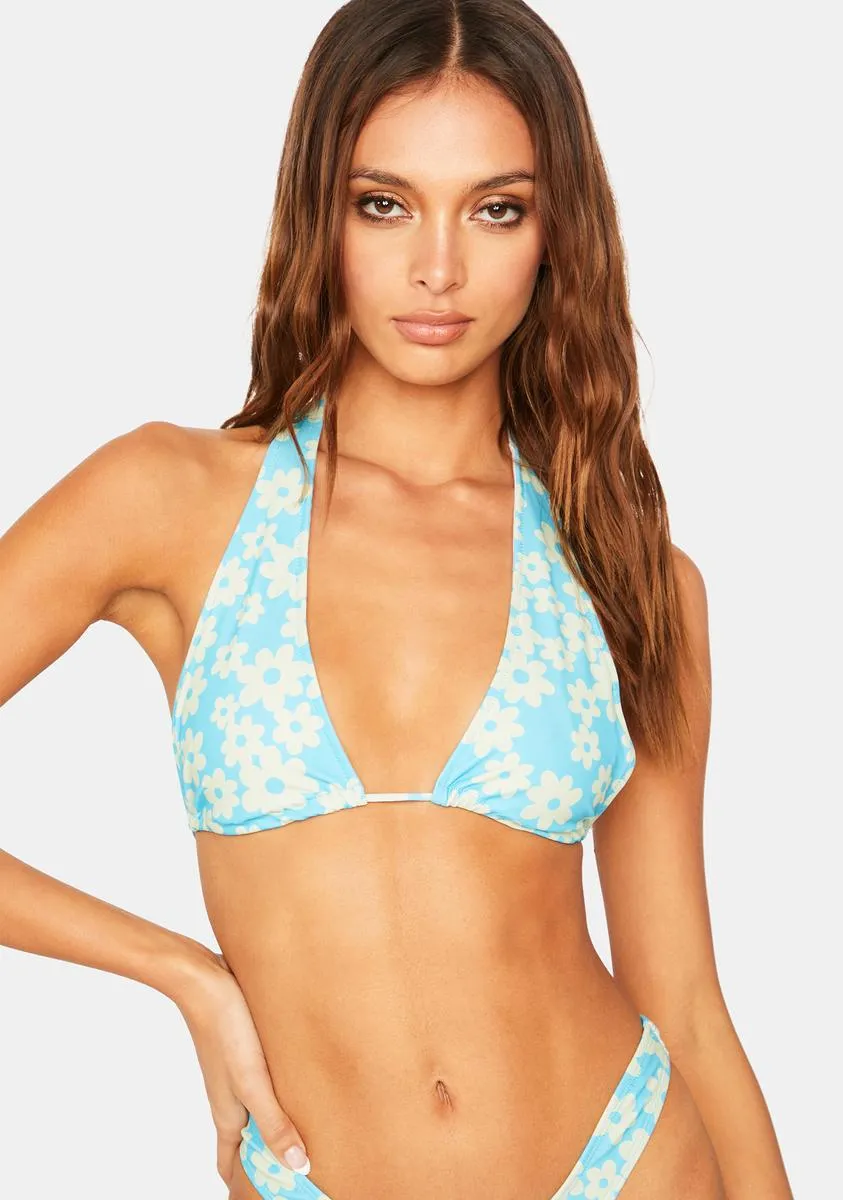 Retro Daisy Blue Cerry Bikini Top-