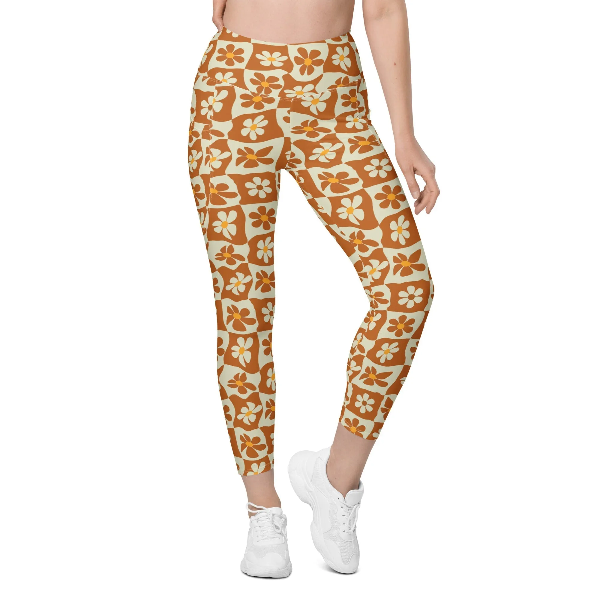 Retro Flower Checkerboard Leggings With Pockets