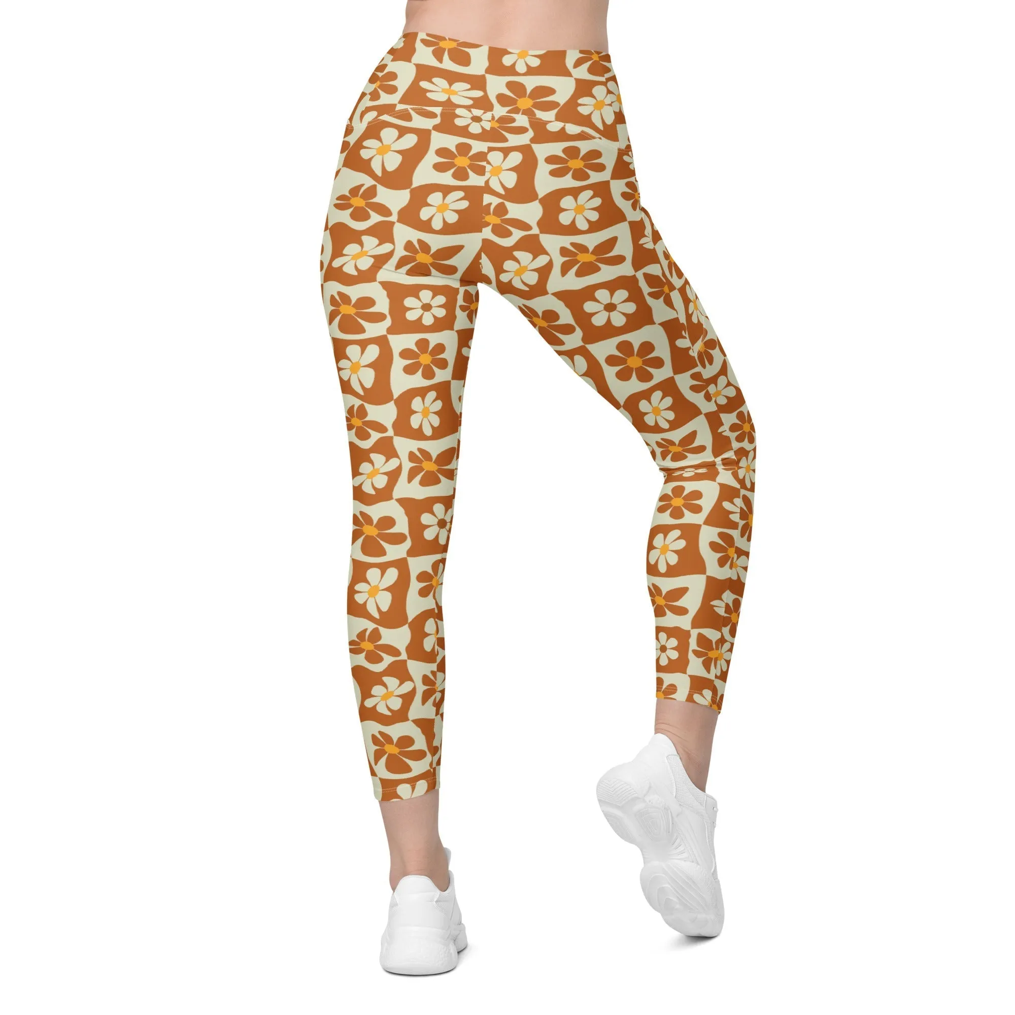 Retro Flower Checkerboard Leggings With Pockets