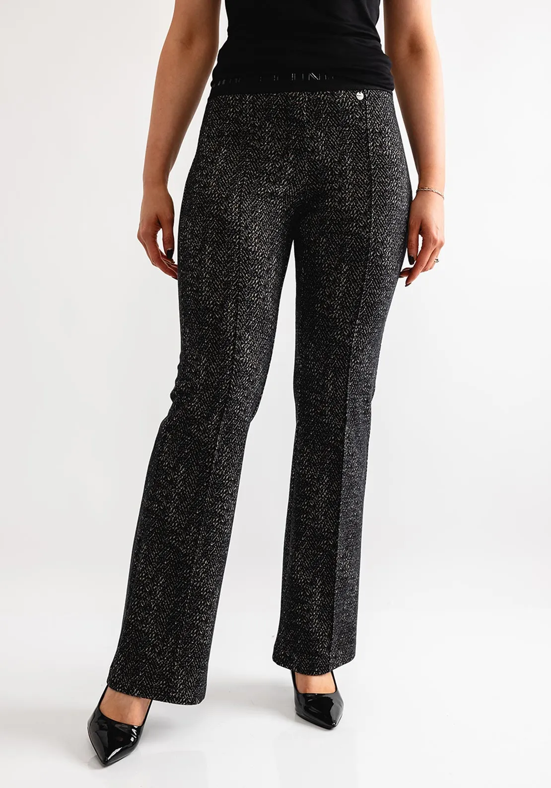 Robell Joella Knit Flare Leg Trousers, Black