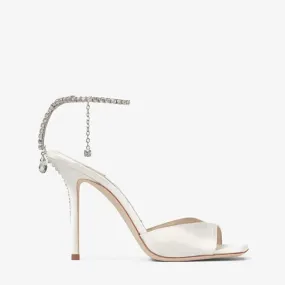 Saeda Sandal 100 Ivory Satin Sandals with Crystal Embellishment