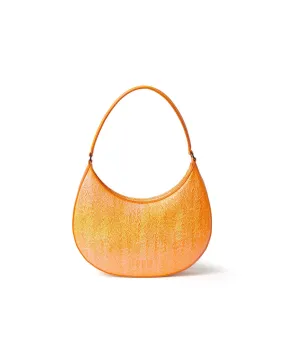 Shaded craquele faux leather small Hobo shoulder bag Orange