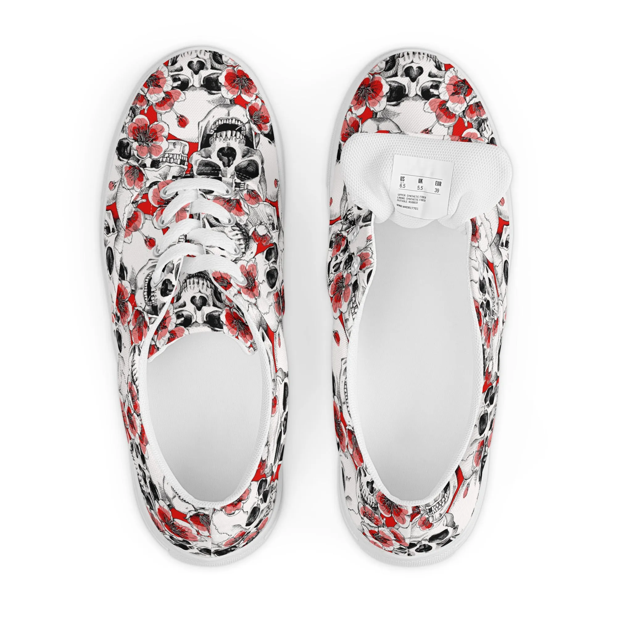 Skulls and Red Flowers Men’s Lace-up Canvas Shoes