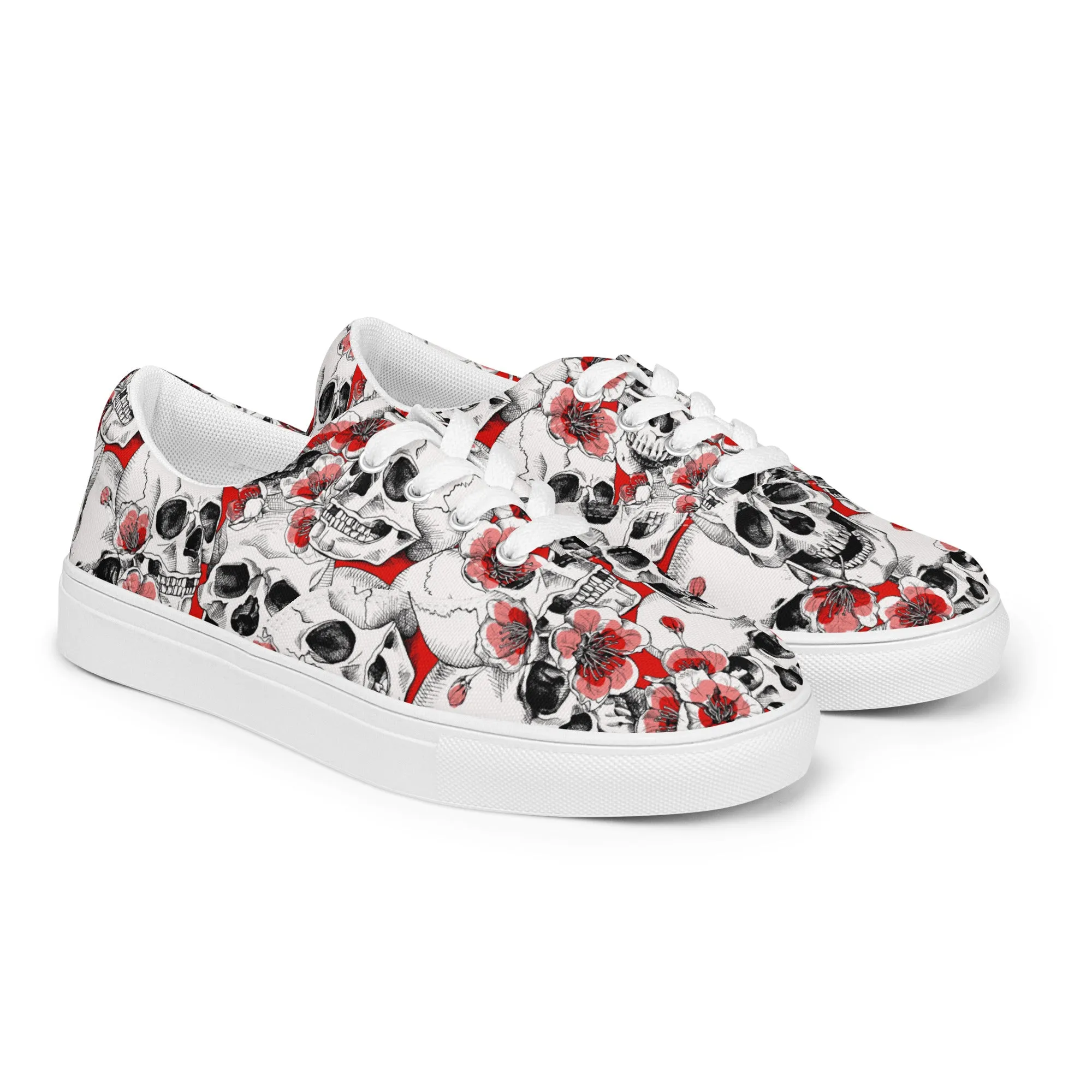 Skulls and Red Flowers Men’s Lace-up Canvas Shoes