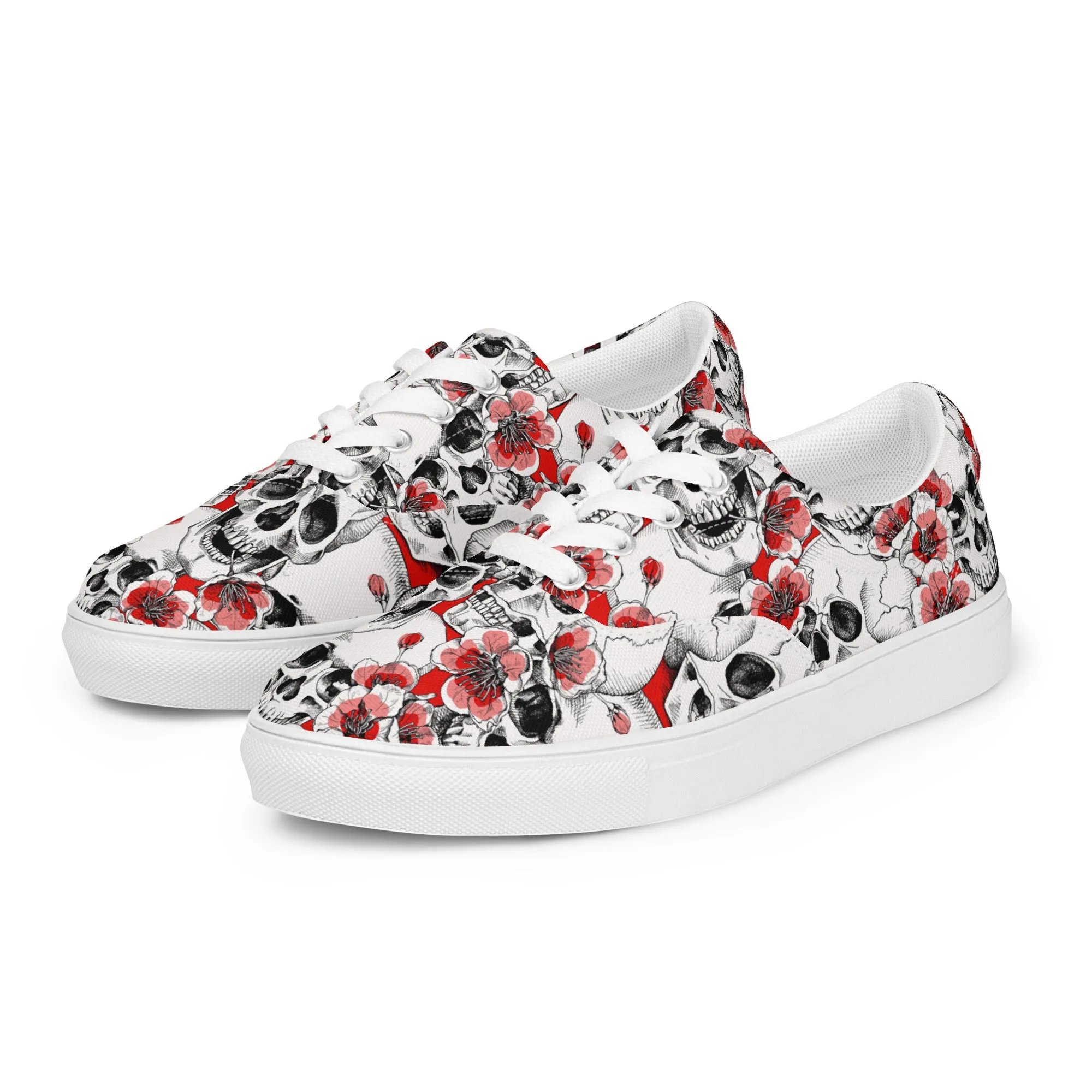 Skulls and Red Flowers Men’s Lace-up Canvas Shoes