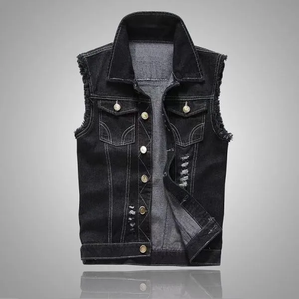 Slim sleeveless denim vest with rips for men