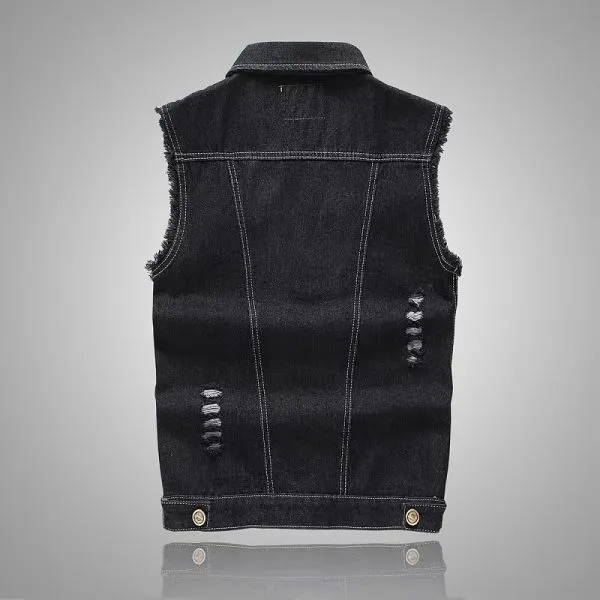 Slim sleeveless denim vest with rips for men