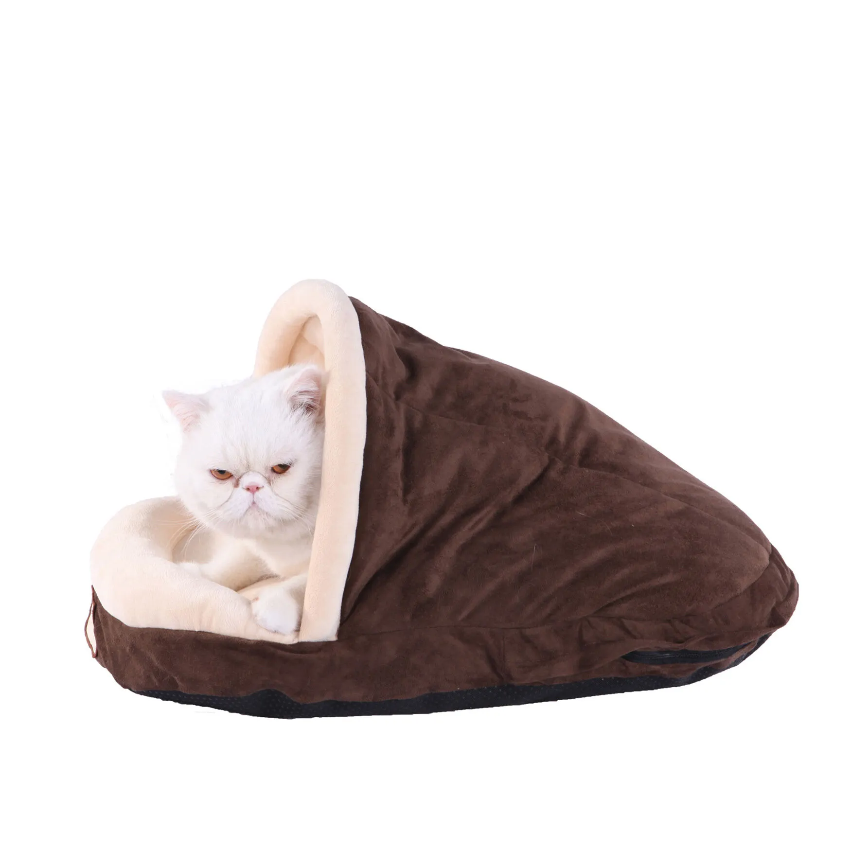 Slipper Shape Cat Dog Bed Mocha/Beige