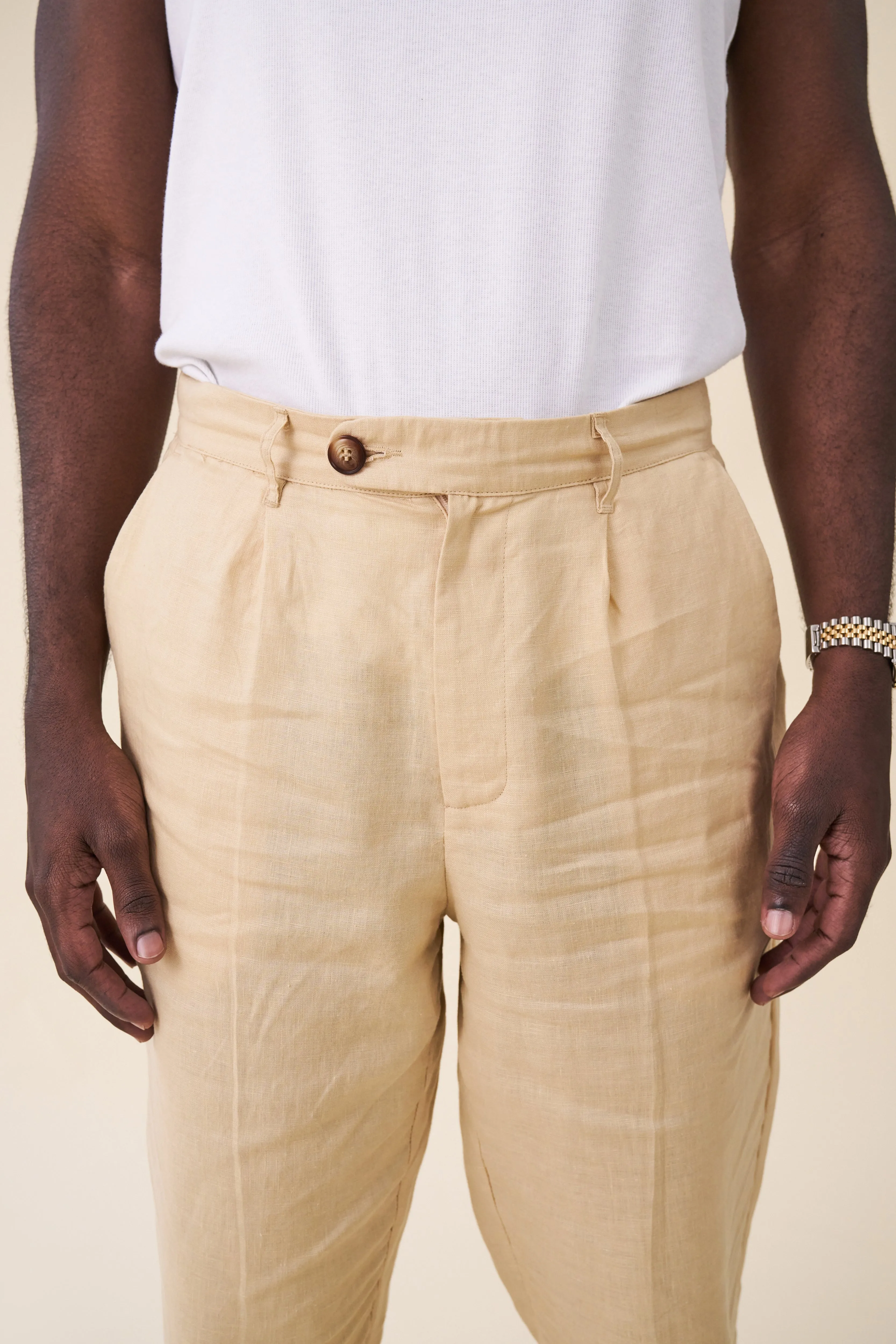 SMART PLEAT LINEN TROUSERS - MAIZE YELLOW