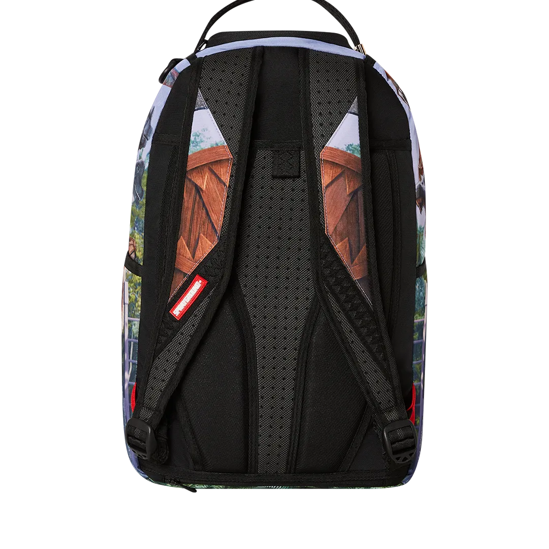 Sprayground Welcome to Jurassic Shark Backpack - Brown / Blue / Orange